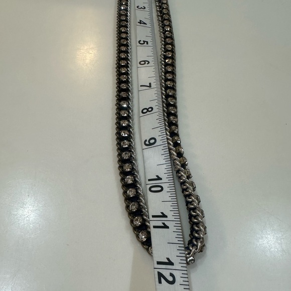 Banana Republic Woven Curb Double Gunmetal Chain & Rhinestone 24”L Necklace - Picture 10 of 10